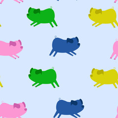 Seamless pattern of cute mini pigs on a soft background