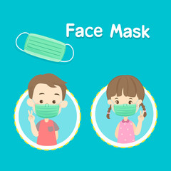 Kids wear Anti Virus Face Mask Vector