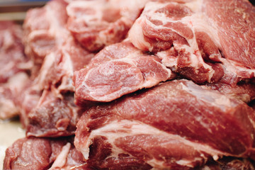 Cuts of tasty fresh red meat ready for cooking