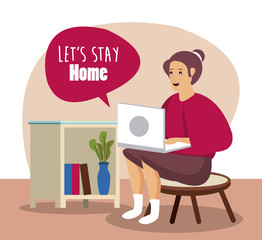 lets stay at home scene with woman working in laptop