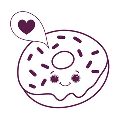 cute food donut speech bubble love sweet dessert kawaii cartoon isolated design line style