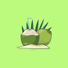 Basic RGB ilustration vector graphic of young green coconut. fresh farm organic young green coconut flat Cartoon Style fit for magazine, book, poster, menu cover, web pages.