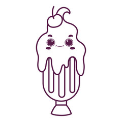 cute food ice cream in cup sweet dessert kawaii cartoon isolated design line style