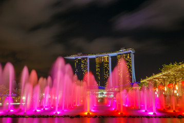 Light and Water Show along promenade in front of Marina Bay Sands.