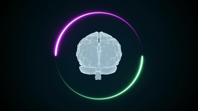 3d brain animation and neon effects, creative animation. Infinite loopable.