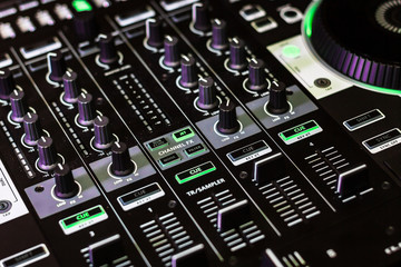 4 Deck Roland DJ Controller Mixer with faders & knobs Close-up
