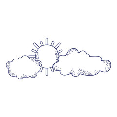 sun clouds sky weather cartoon isolated icon design line style