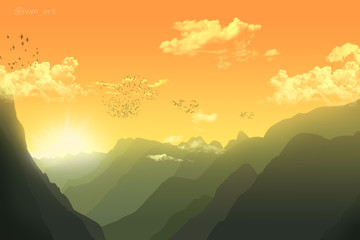 sunset in the mountains