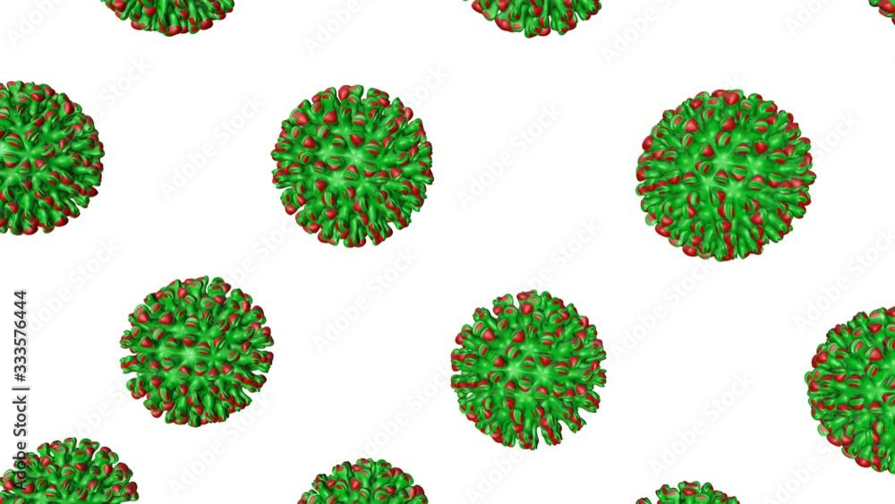 Poster three-dimensional models of the virus move on a white background. concept of pandemic corona virus. 