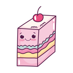 cute food slice jelly with fruit sweet dessert kawaii cartoon isolated design