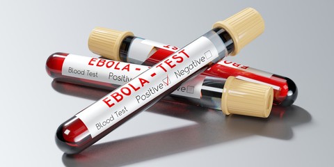 Ebola virus - test tubes, blood tests - 3D illustration