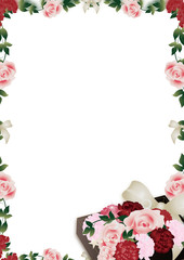 母の日カーネーションのフラワーボックスとバラのラインアートの縦スタイル背景素材