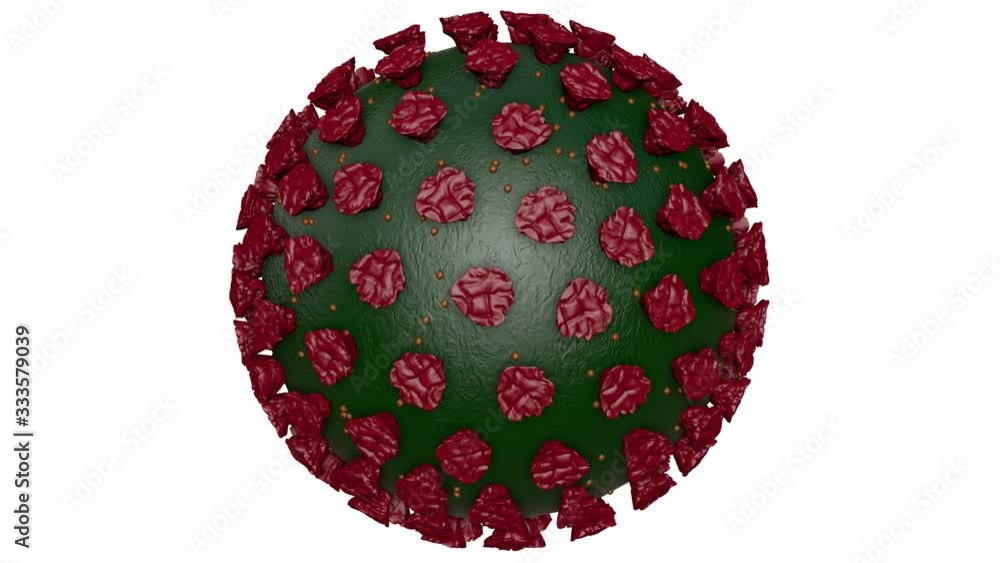 Poster three-dimensional model of the virus rotates on a white background. concept of pandemic corona virus