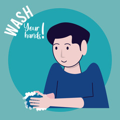 wash your hands campaign poster with man and soap