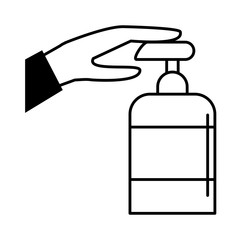 virus covid 19 pandemic hand with soap dispensing bottle line style icon