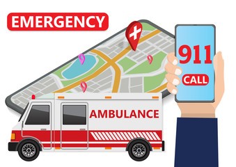 Ambulance service. 911 urgent hospital emergency call.