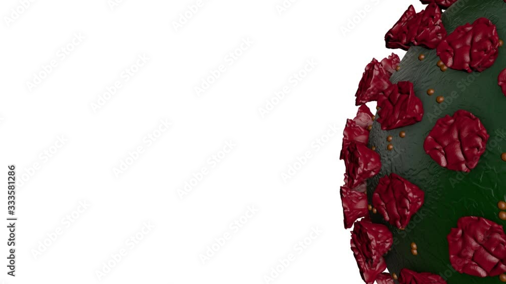 Poster three-dimensional model of the virus rotates on a white background. concept of pandemic corona virus