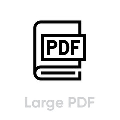 Large PDF book icon. Editable line vector.