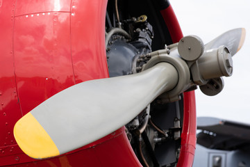 vintage red propeller engine