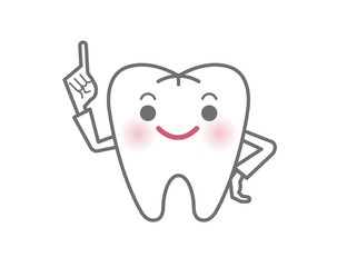 指差しをしながら解説・説明する白い歯のキャラクター