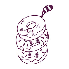 cute food donuts kawaii sweet dessert pastry cartoon isolated design line style