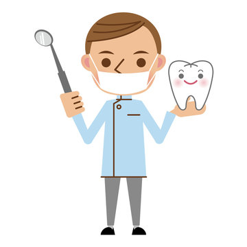 歯鏡を持った歯科医・歯医者さんのイメージ（マスクあり）