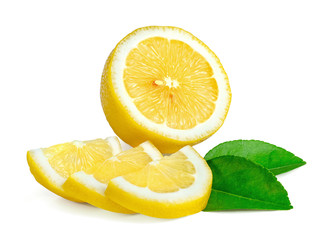 Lemon with leaf isolated on white background ,include clipping path