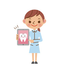 タブレット端末を使う歯科助手・歯科衛生士