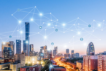 Beijing, China CBD skyline and urban interconnected big data concept