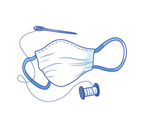 Hand-sewn face mask for protecting health - blue tone