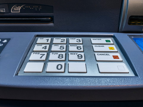 Number Pin Pad At A Bank ATM Outdoors