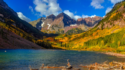 Scenic Maroon Bells landscape in autumn time near Aspen Colorado