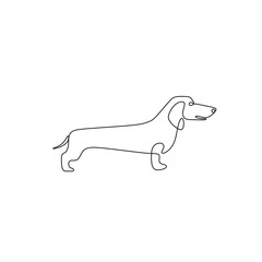 Dachshund continuous line drawing, small tattoo, print for clothes and logo design, emblem or logo design, silhouette one single line on a white background, isolated vector illustration.