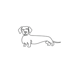 Dachshund continuous line drawing, small tattoo, print for clothes and logo design, emblem or logo design, silhouette one single line on a white background, isolated vector illustration.