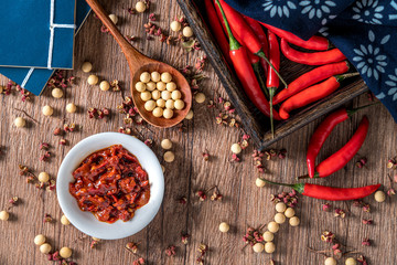A plate of Pixian bean paste and chili, pepper, soybean