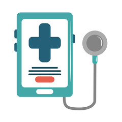 Obraz premium online doctor smartphone diagnostic medical care flat style icon
