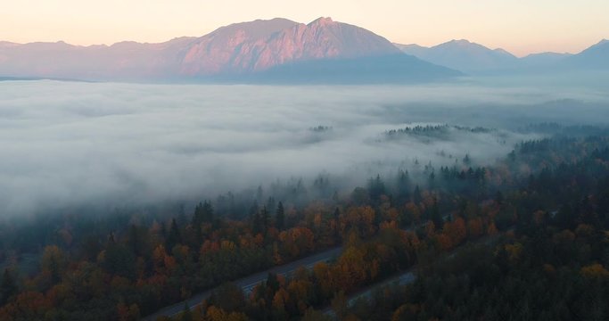 Snoqualmie Washington Aerial Landscape Scenic Highway in Forest Below Cascade Mountain - Mount Si