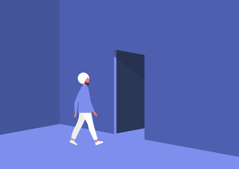 Obraz premium Young indian male character leaving the room, exit