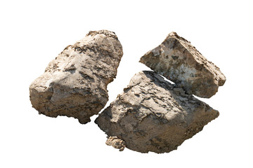 Object textured on white background of Scree Stone : The rocks from the mountains that have been submerged in water are then precipitated. For garden decoration design.