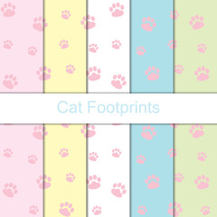 Seamless cat footprints pattern background, Vector cat paw many color, Hand drawn decorative element, Seamless backgrounds and wallpapers for fabric, packaging, Decorative print, Textile