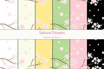 Fototapeta na wymiar Seamless floral sakura pattern background, Vector cherry blossom and branch, Hand drawn decorative, Seamless backgrounds and wallpapers for fabric, packaging, Decorative print, Textile