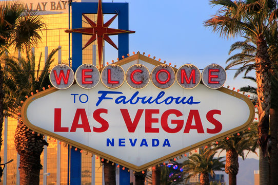 LAS VEGAS, USA - MARCH 19: Welcome to Fabulous Las Vegas sign with lights on March 19, 2013 in Las Vegas, USA. Las Vegas is one of the top tourist destinations in the world.