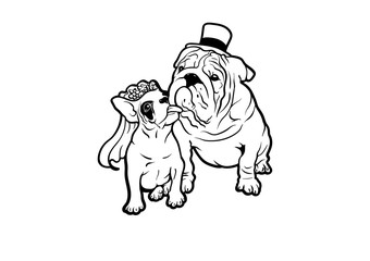French Bulldog and Bulldog Couple in Black & White