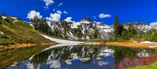 Panoramic view of scenic landscape in Mount Baker ski area
