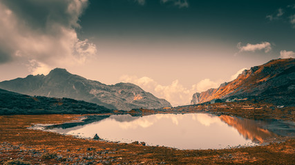 Mountain lake during sunset, in Arunachal, India