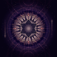 Vector abstract illustration. Geometric pattern. Purple background. 