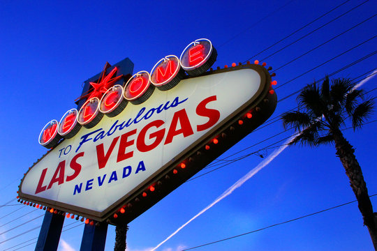 LAS VEGAS, USA - MARCH 19: Welcome to Fabulous Las Vegas sign at sunset on March 19, 2013 in Las Vegas, USA. Las Vegas is one of the top tourist destinations in the world.