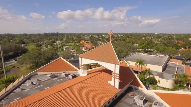 St Bonaventure Church in Davie, FL Drone Shot of Cross