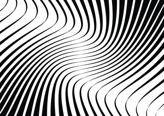 Abstract psychedelic stripes for digital wallpaper design. Line art pattern. Trendy texture. Monochrome design. Vector print template. Geometry curve lines pattern. Futuristic concept