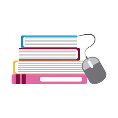 stack of books connected mouse home education flat style icon